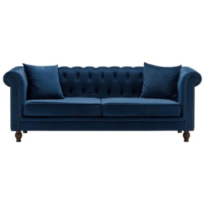 Modern Chesterfield Velvet Fabric 3-Seater Sofa - Blue