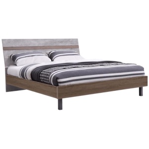 Modern Industrial Bed Frame Double Size - Dark Oak / Cement Grey