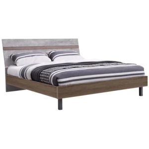 Modern Industrial Bed Frame Double Size - Dark Oak / Cement Grey