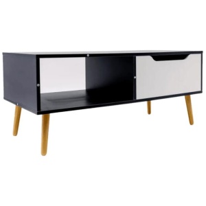 Modern Scandinavian Rectangular Wooden Coffee Table W/ 1-Drawer - Black & White