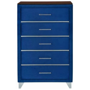 Modern Velvet Chest Of 5-Drawers Tallboy Storage Cabinet Navy Blue