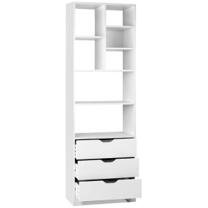 Modern Wooden Bookcase Display Shelf Storage Cabinet W/ 3-Drawers - White