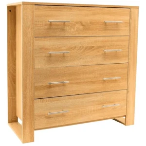 Modern Wooden Chest Of 4-Drawers Tallboy Storage Cabinet - Oak