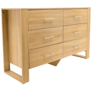 Modern Wooden Chest Of 6-Drawers Dresser Lowboy Sideboard Cabinet - Oak