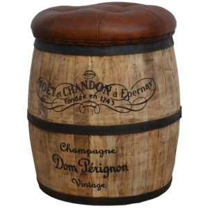 Moet Chandon Vintage Rustic Round Foot Stool Ottoman