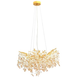 Molena Modern Pendant Hanging Lamp Light Aluminium Crystal Gold Amber Clear Gloss