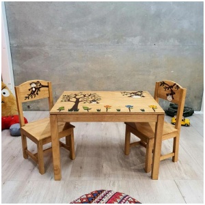Monkey Land Kids Wooden Table and Chairs Set