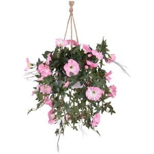Morning Glory Artificial Fake Plant Decorative Arrangement 75cm In Hanging Planter Pink