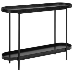 Myla Wooden Modern 2-Tier Hallway Console Hall Table Metal Tube Black