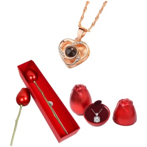 NNEOBA Rose-Embellished Love Heart Necklace - Gold Finish, 45cm Length