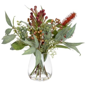 Native Mixed 50cm Artificial Plant Flower Arrangement Decorative In Glass