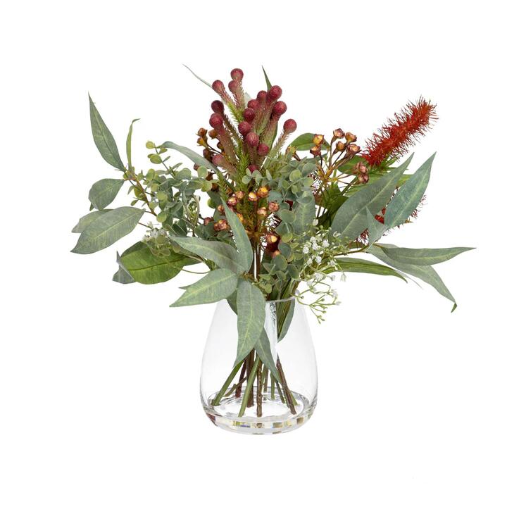 Native Mixed 50cm Artificial Plant Flower Arrangement Decorative In Glass