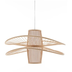 Natural Hand-Woven Bamboo 2-Layer Double Wide Brim Hanging Pendant Lamp Light