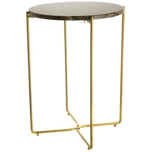 Natural Iron Marble & Gold Metal Round Side Table 50x37cm