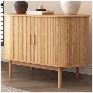 Natural Wood Ribbed Sideboard Cabinet