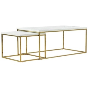 Nesting Coffee Table Set Metal Frame - White & Gold