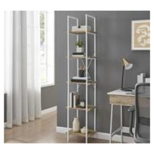 Neville 5 Tier Oak White Bookshelf Brown