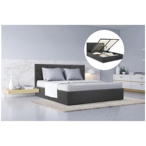 Newport Gas Lift Storage Bed Frame Queen Size Pewter Grey