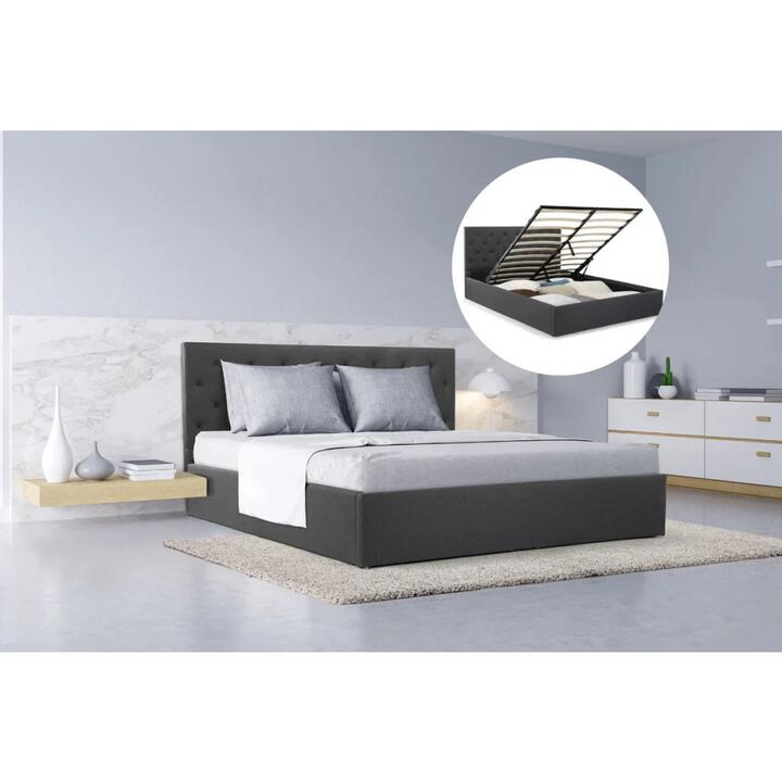 Newport Gas Lift Storage Bed Frame Queen Size Pewter Grey
