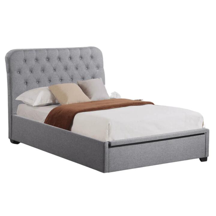Norah Modern Fabric Gas Lift Tufted Bed Frame King Single Size - Light Grey