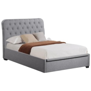 Norah Modern Fabric Gas Lift Tufted Bed Frame Queen Size - Light Grey