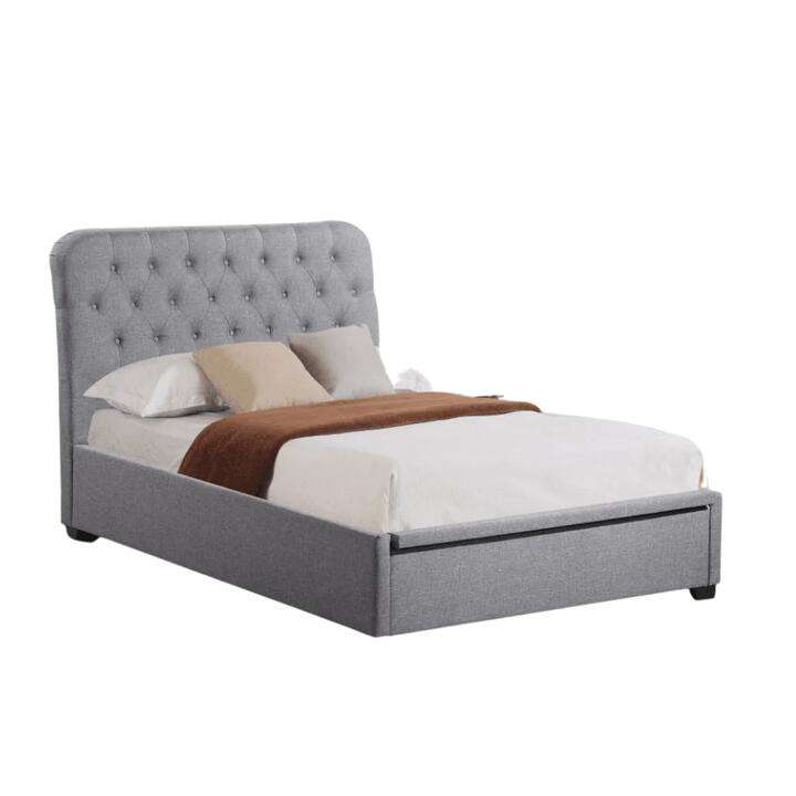 Norah Modern Fabric Gas Lift Tufted Bed Frame Queen Size - Light Grey