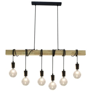 Oakley 6 Lights Industrial Wooden Hanging Pendant Lamp - Natural Timber