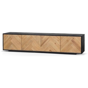 Olga 2.1m Wooden TV Entertainment Unit - Natural - Rustic Black by Interior Secrets - AfterPay Available