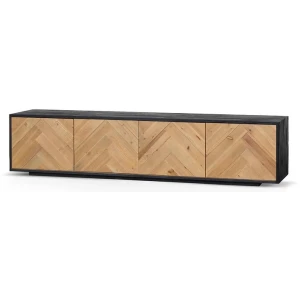 Olga 2.1m Wooden TV Entertainment Unit - Natural - Rustic Black by Interior Secrets - AfterPay Available