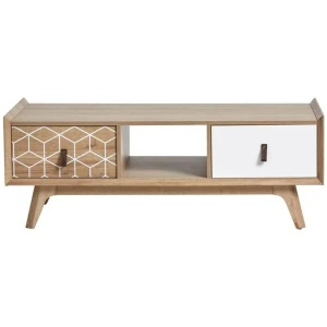 Olive Modern Scandinavian Coffee Table W/ 2-Drawers - Oak/White