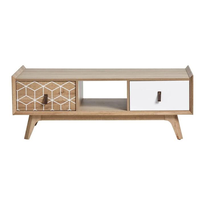 Olive Modern Scandinavian Coffee Table W/ 2-Drawers - Oak/White