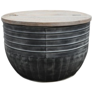 Oliver Country Rustic Industrial Washed Iron Hardwood Coffee Table