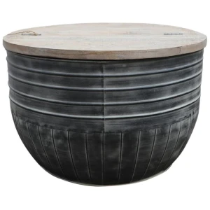 Oliver Country Rustic Industrial Washed Iron Hardwood Coffee Table