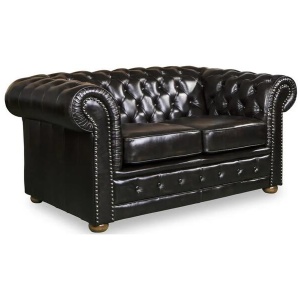 Olivia 2-Seater Genuine Leather Upholstery Deep Quilting Pocket Spring Button Studding Sofa - Brown Color