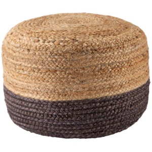 Ombre Hand Braided Jute Cotton Pouf Ottoman 50 x 35 cm (Charcoal)