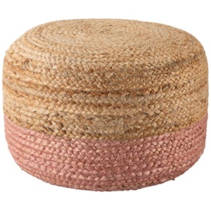 Ombre Hand Braided Jute Cotton Pouf Ottoman 50 x 35 cm (Pink)