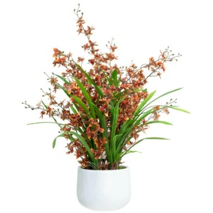 Orange Dancing Lady Orchid Artificial Fake Plant Flower Decorative 78cm In Pot