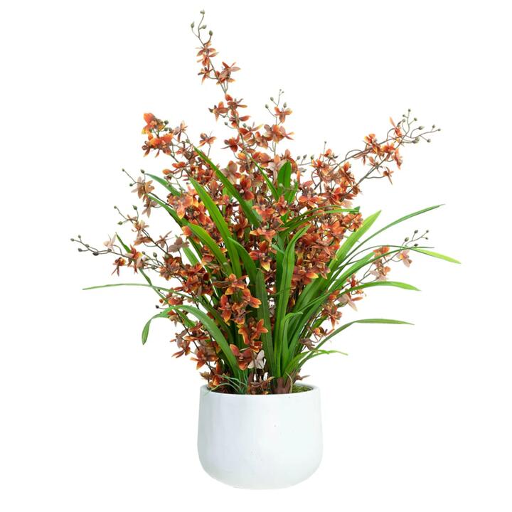 Orange Dancing Lady Orchid Artificial Fake Plant Flower Decorative 78cm In Pot