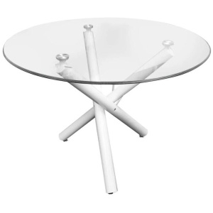 Orion Modern Round Dining Table 100cm Glass Top Metal Base - White