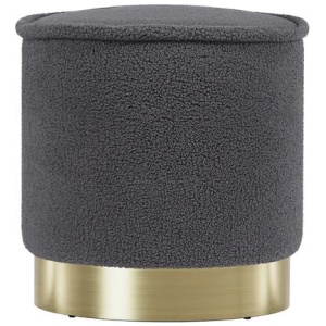 Ottoman Foot Stool Round Teddy Fabric Charcoal
