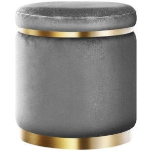 Ottoman Foot Stool Round Velvet Charcoal