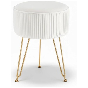 Ottoman Foot Stool Vanity Velvet Round White