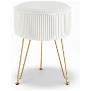 Ottoman Foot Stool Vanity Velvet Round White