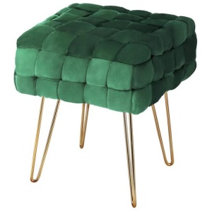 Ottoman Foot Stool Vanity Woven Velvet Green