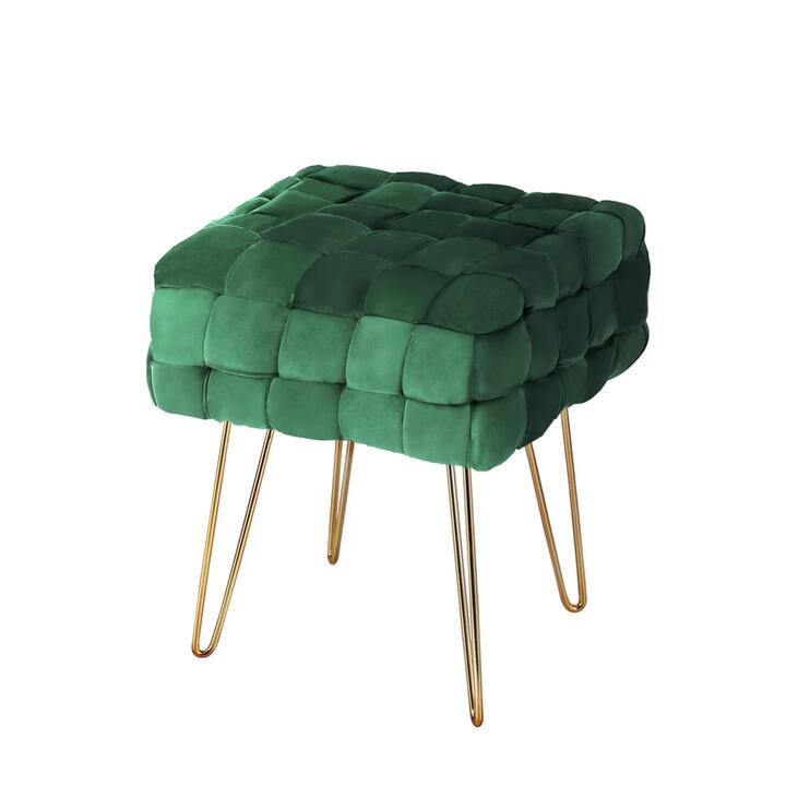 Ottoman Foot Stool Vanity Woven Velvet Green