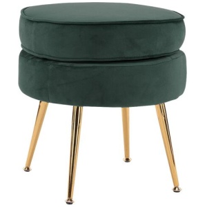 Ottoman Foot Stool Velvet Fabric Metal Leg Round GREEN