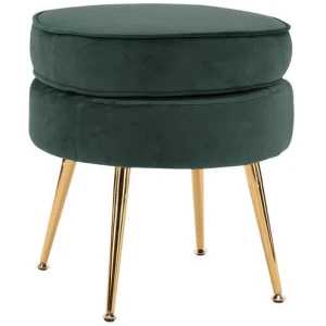 Ottoman Foot Stool Velvet Fabric Metal Leg Round GREEN