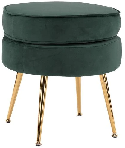 Ottoman Foot Stool Velvet Fabric Metal Leg Round GREEN