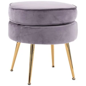 Ottoman Foot Stool Velvet Fabric Metal Leg Round GREY