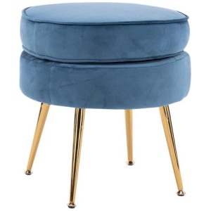 Ottoman Foot Stool Velvet Fabric Metal Leg Round NAVY BLUE